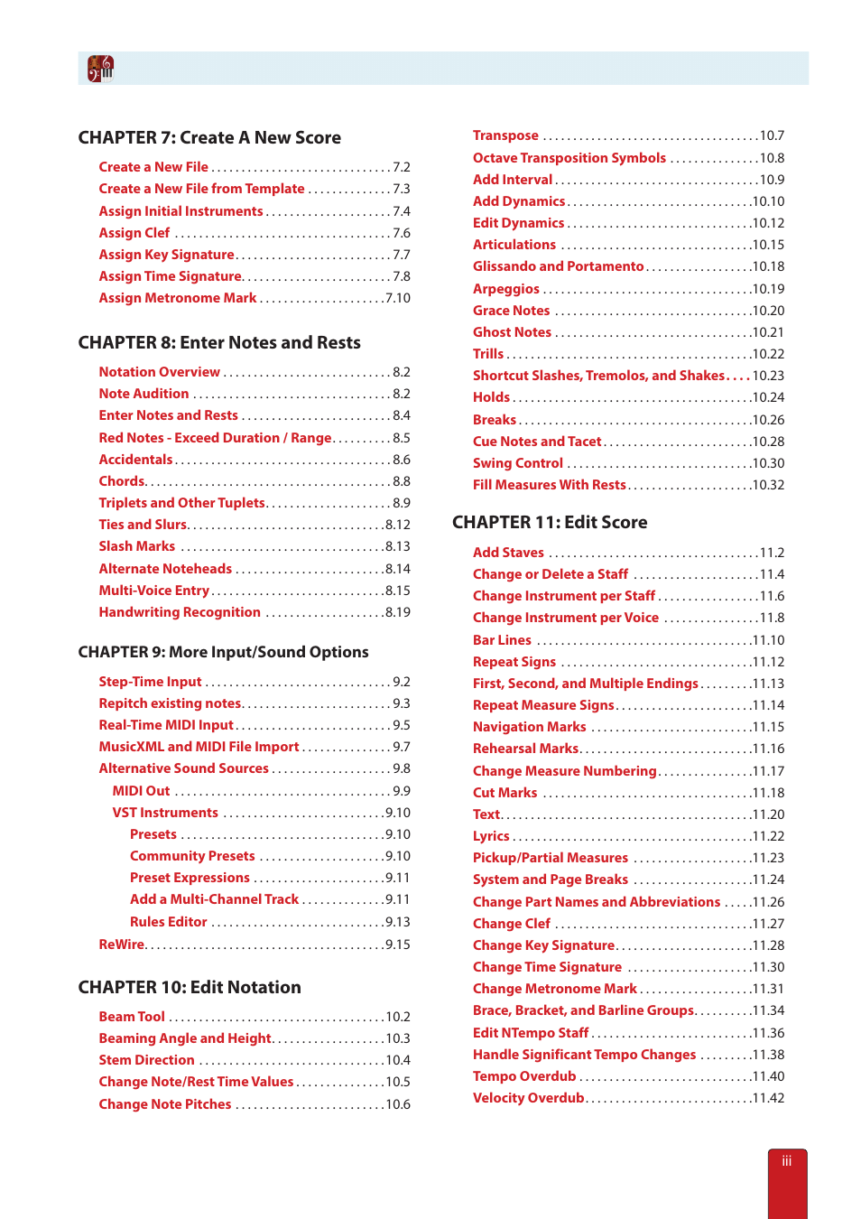 Chapter 7: create a new score, Chapter 10: edit notation, Chapter 11: edit score | PreSonus Notion 6 - Notation Software (Boxed) User Manual | Page 3 / 292