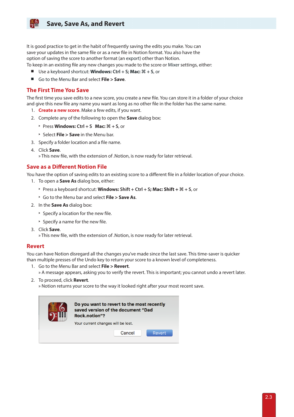 Save, save as, revert, Save, save as, and revert | PreSonus Notion 6 - Notation Software (Boxed) User Manual | Page 32 / 292