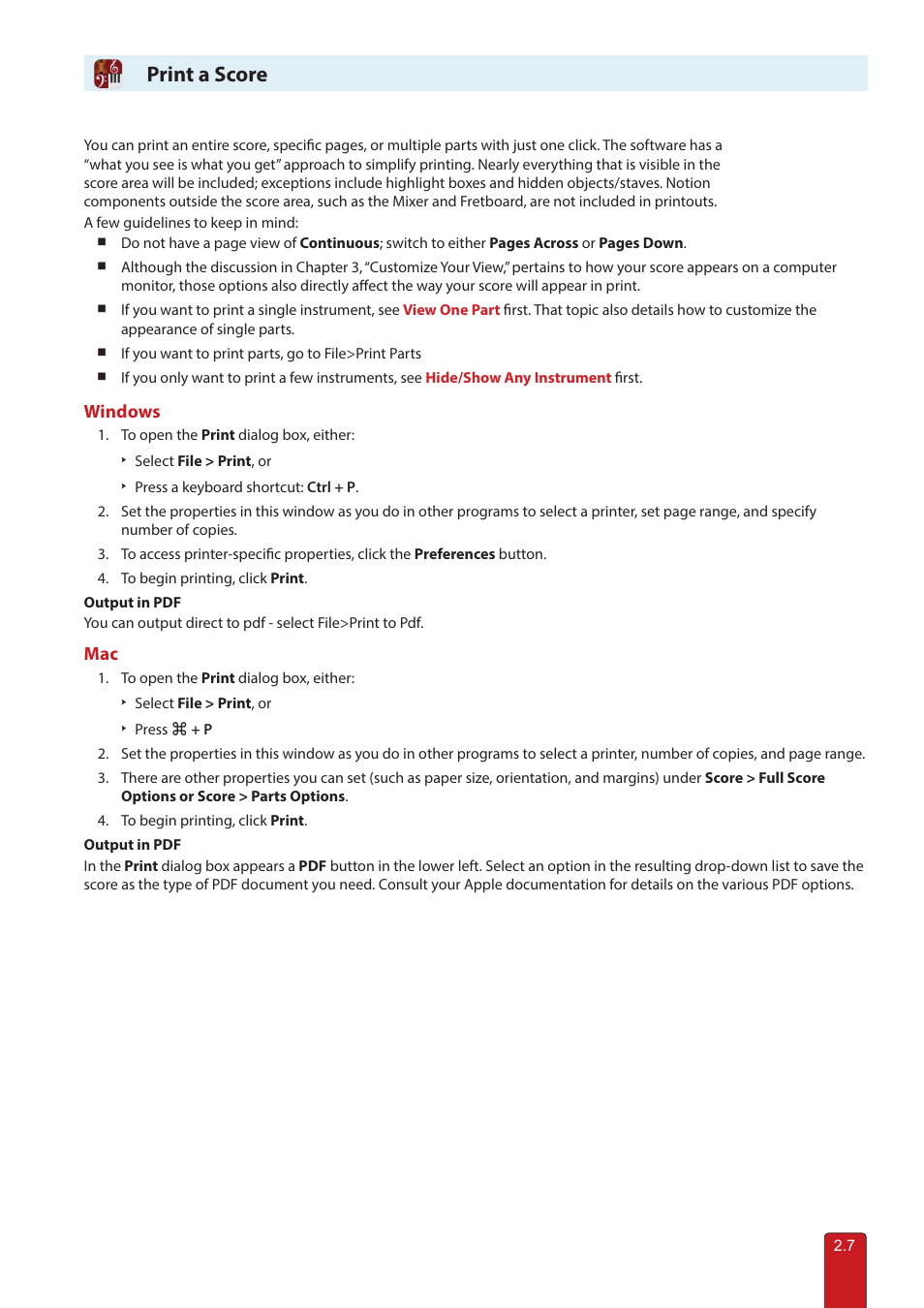 Print a score | PreSonus Notion 6 - Notation Software (Boxed) User Manual | Page 36 / 292