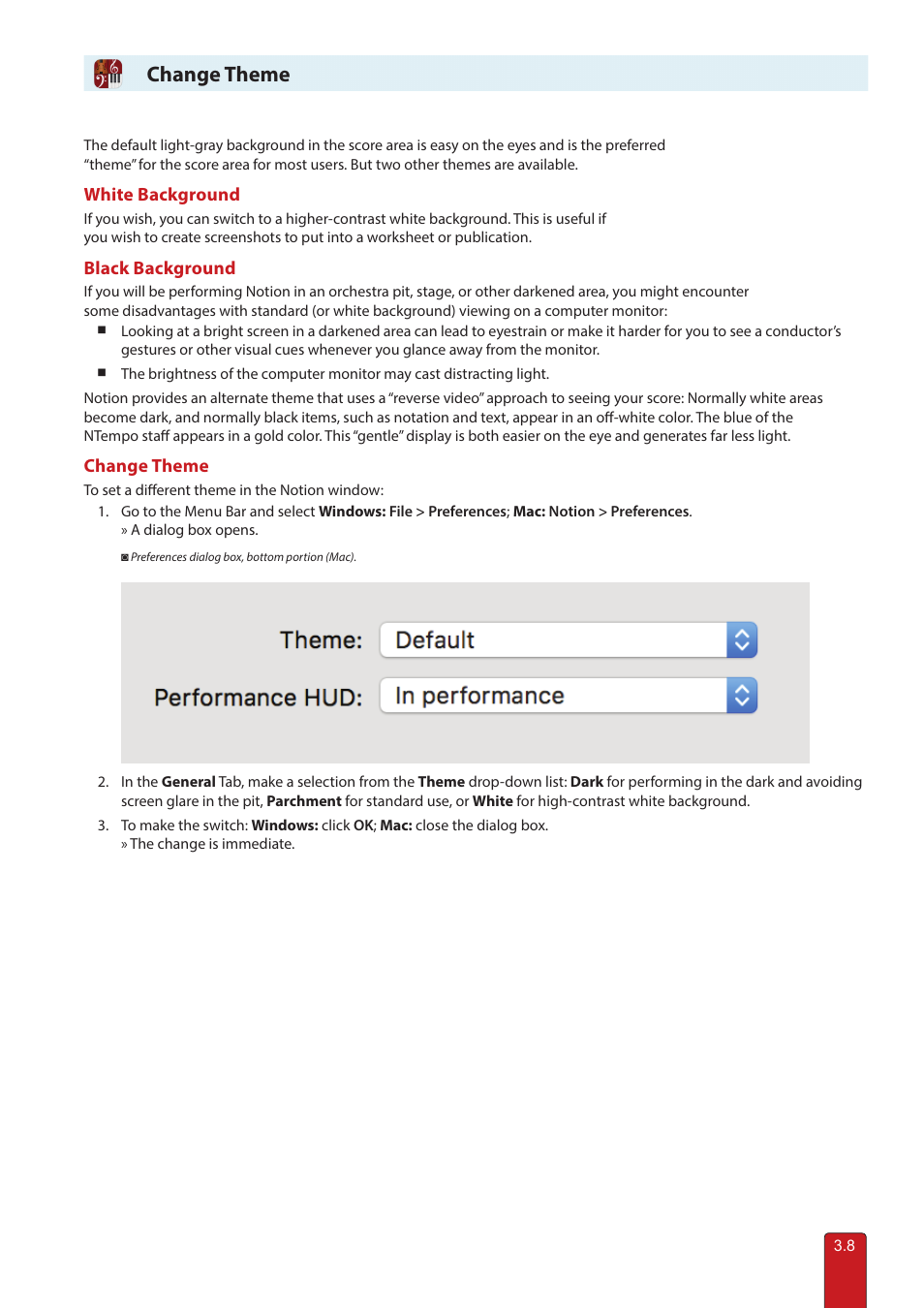 Change theme (background), Set up measure numbers, Change theme | PreSonus Notion 6 - Notation Software (Boxed) User Manual | Page 48 / 292