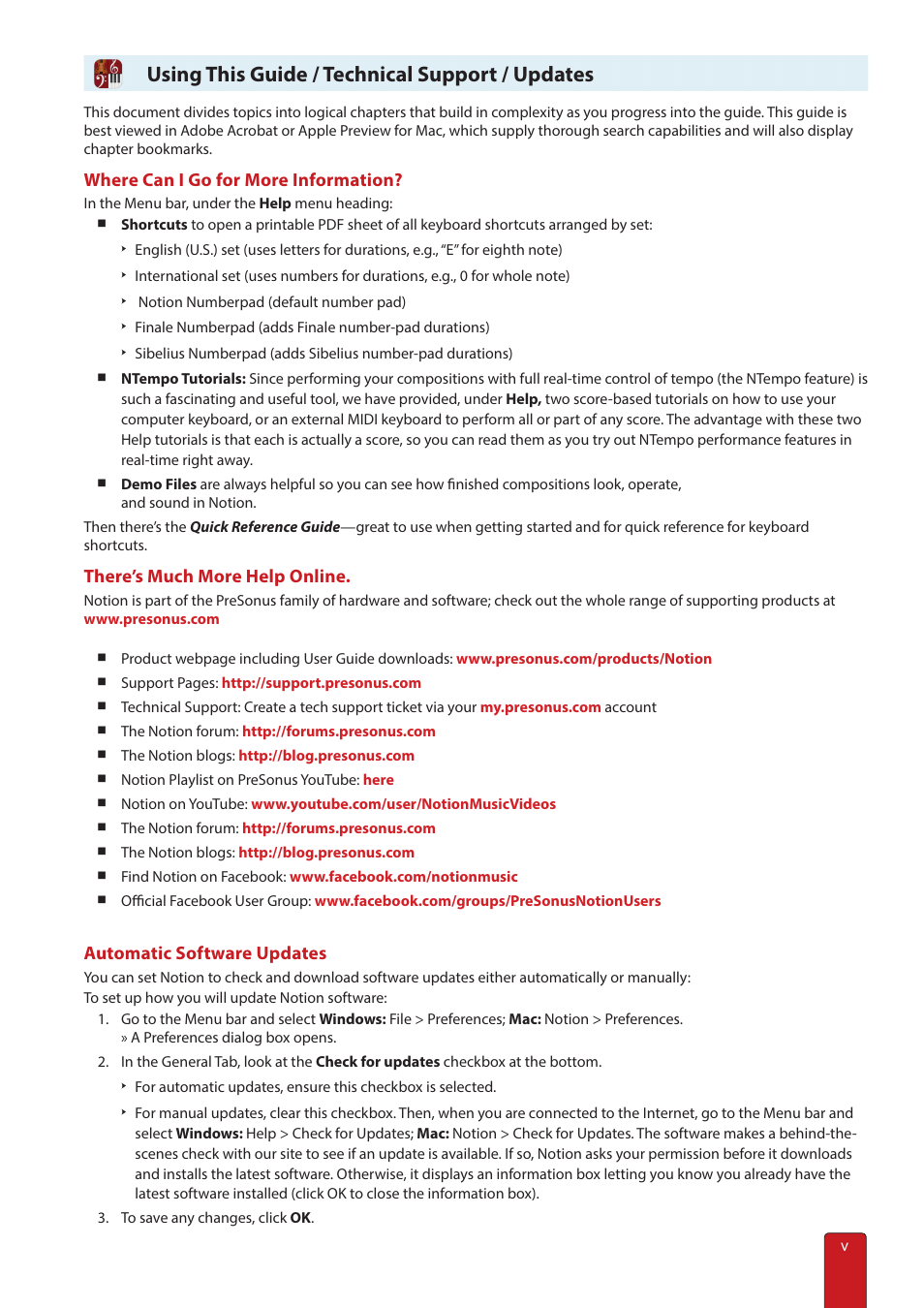 How to best use this guide, Technical support, Using this guide / technical support / updates | PreSonus Notion 6 - Notation Software (Boxed) User Manual | Page 5 / 292