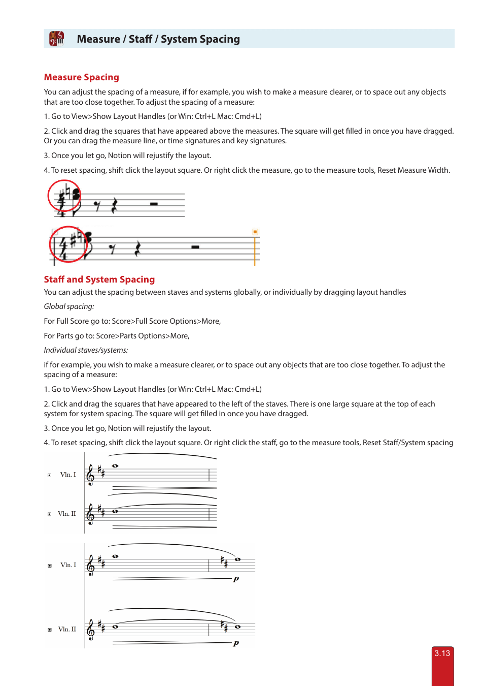 Measure spacing, Staff / system spacing, Measure / staff / system spacing | PreSonus Notion 6 - Notation Software (Boxed) User Manual | Page 53 / 292