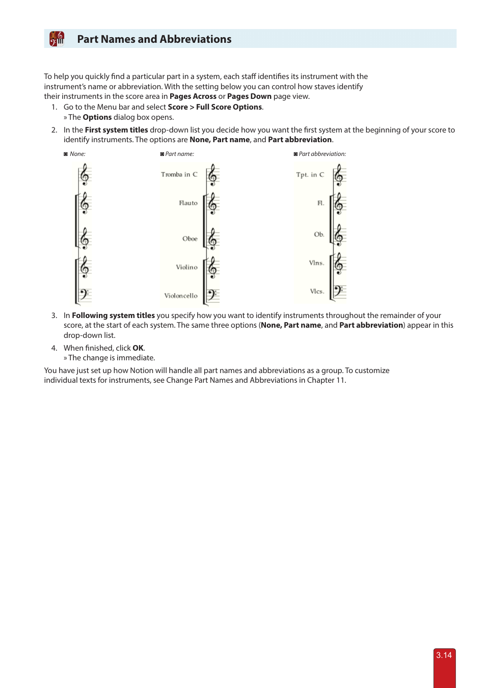 Part names and abbreviations | PreSonus Notion 6 - Notation Software (Boxed) User Manual | Page 54 / 292