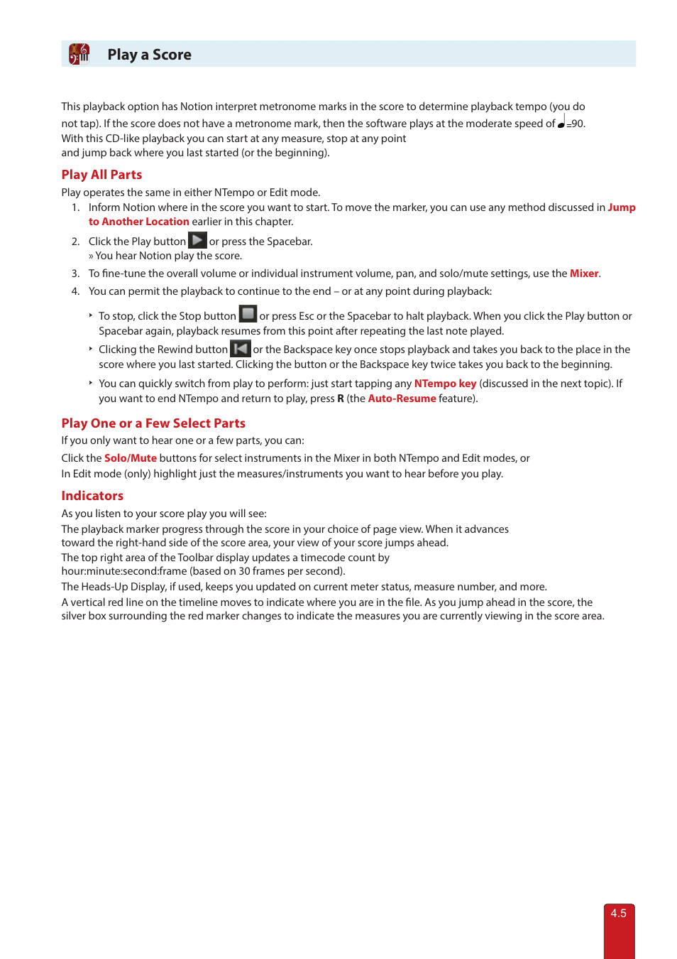 Play a score | PreSonus Notion 6 - Notation Software (Boxed) User Manual | Page 60 / 292