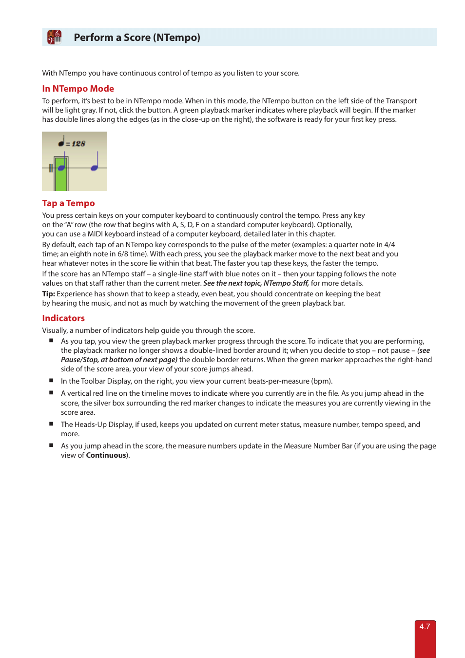 Perform a score, Perform a score (ntempo) | PreSonus Notion 6 - Notation Software (Boxed) User Manual | Page 62 / 292