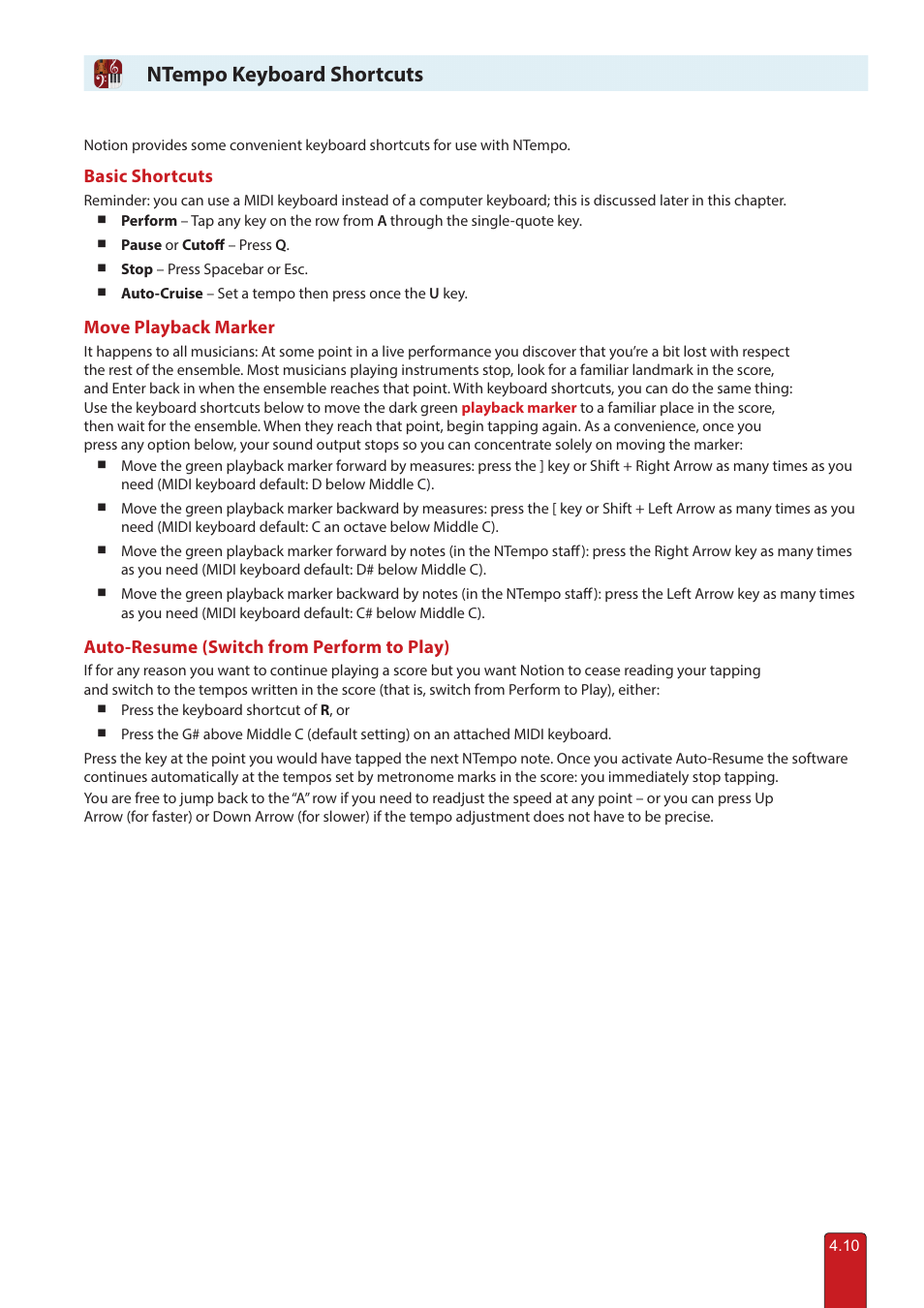 Ntempo keyboard shortcuts | PreSonus Notion 6 - Notation Software (Boxed) User Manual | Page 65 / 292