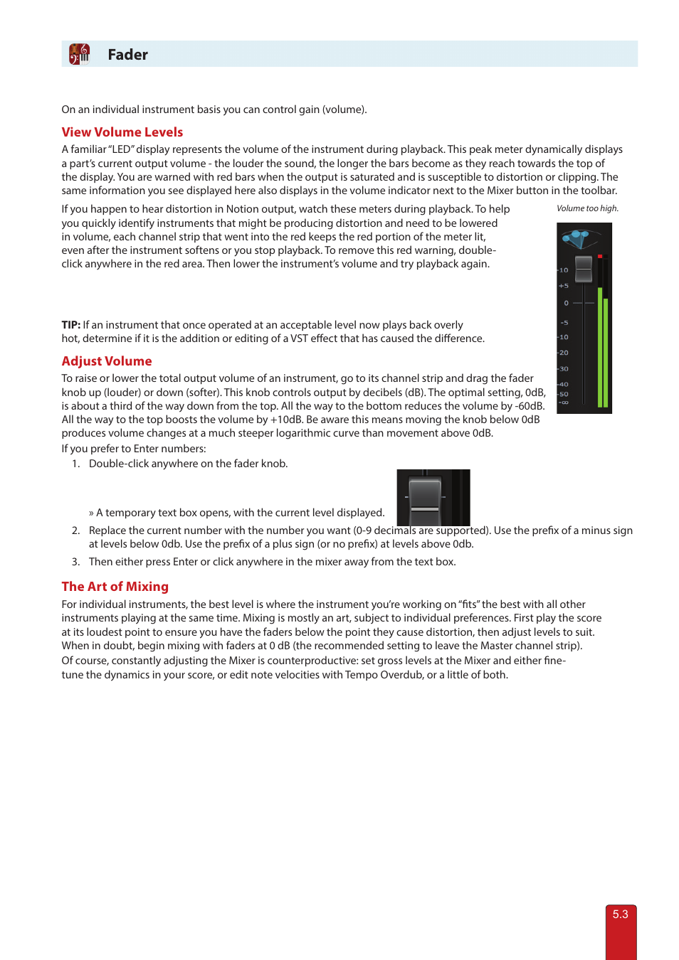 Fader | PreSonus Notion 6 - Notation Software (Boxed) User Manual | Page 77 / 292