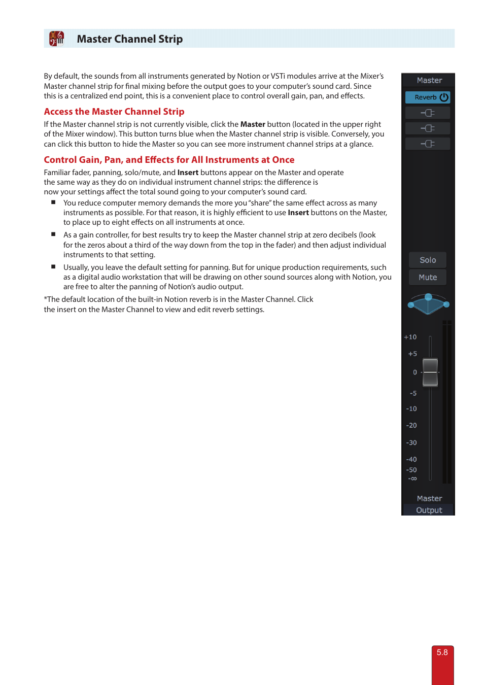 Master channel strip | PreSonus Notion 6 - Notation Software (Boxed) User Manual | Page 82 / 292