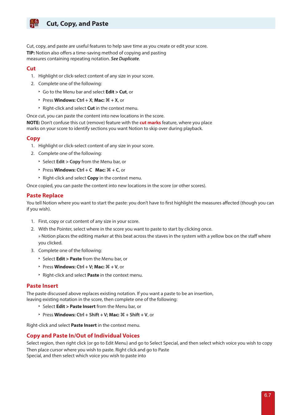 Cut, copy and paste, Cut, copy, and paste | PreSonus Notion 6 - Notation Software (Boxed) User Manual | Page 94 / 292