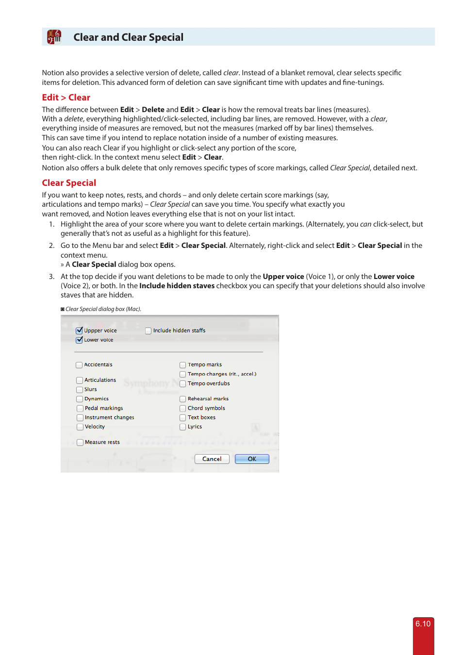 Clear and clear special | PreSonus Notion 6 - Notation Software (Boxed) User Manual | Page 97 / 292