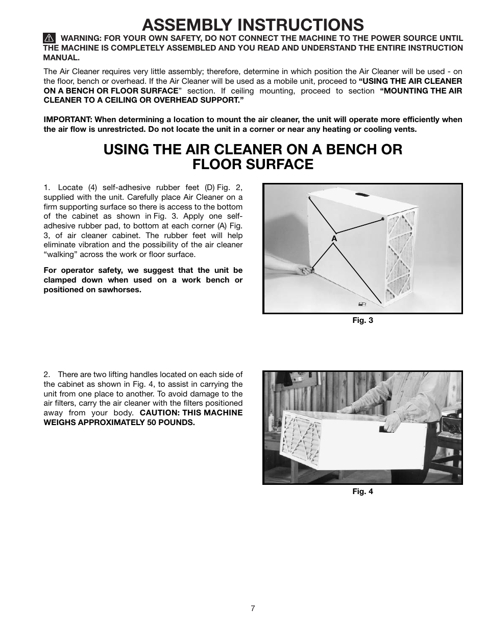 Assembly instructions, Using the air cleaner on a bench or floor surface | Delta AP200 User Manual | Page 7 / 12