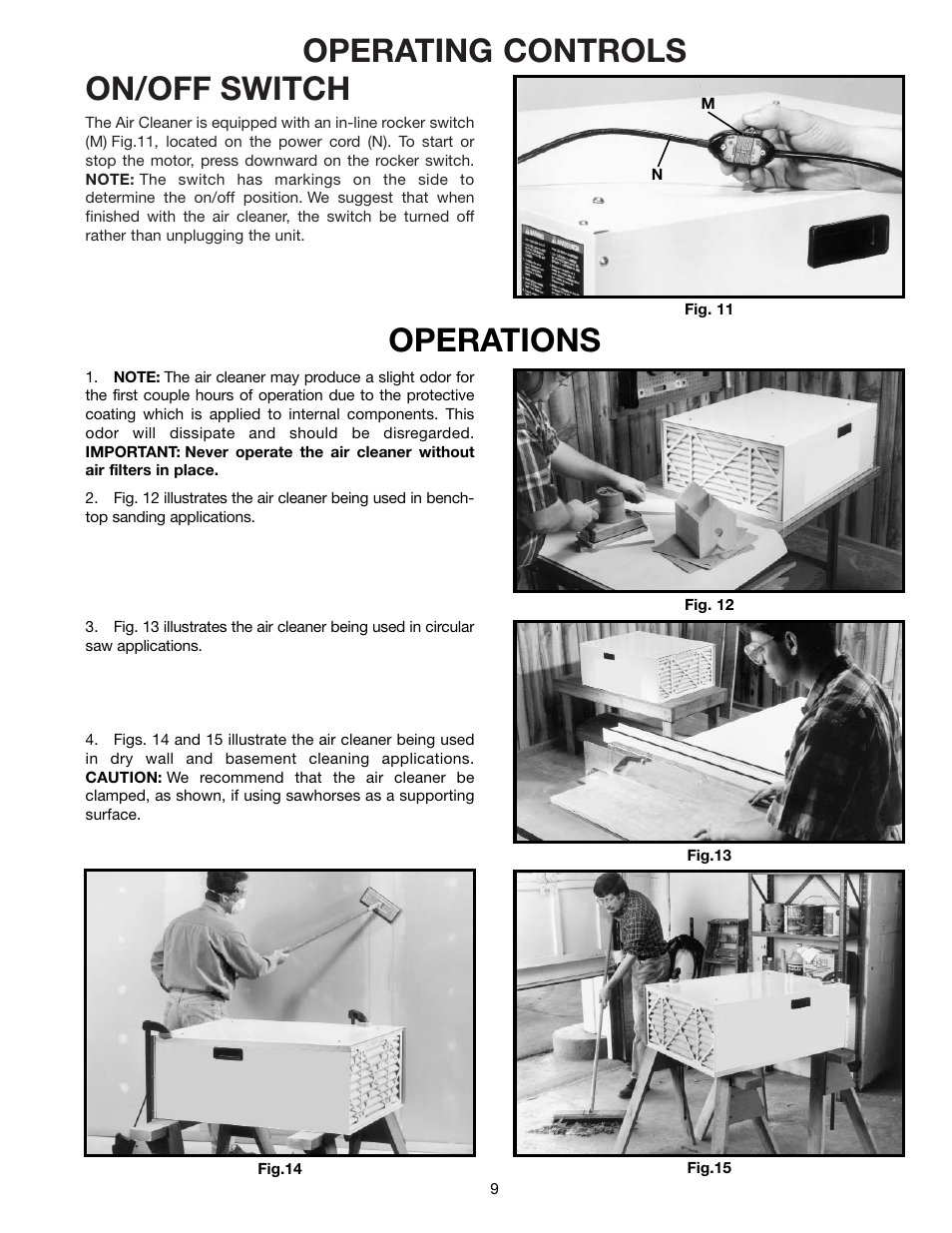 Operating controls on/off switch, Operations | Delta AP200 User Manual | Page 9 / 12