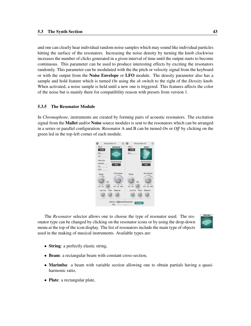 The resonator module | Applied Acoustics Systems Chromaphone 3 Upgrade Acoustic Object Synthesizer Plug-In (Download) User Manual | Page 43 / 83