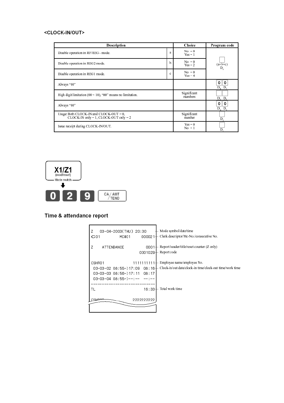 Clock in/out function worksheet, To take the time and attendance report | Delta TE-4000 User Manual | Page 44 / 55