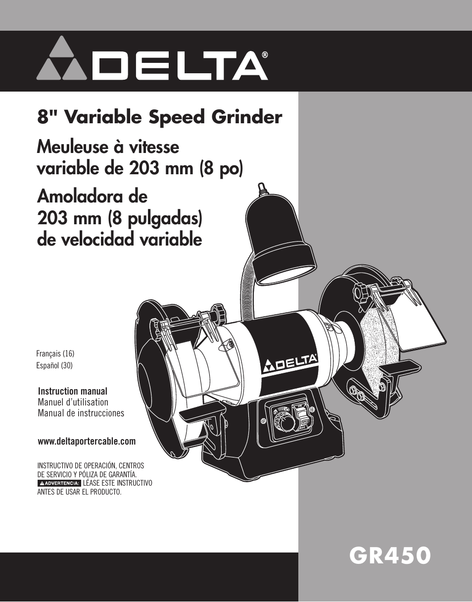 Delta 8" VARIABLE SPEED GRINDER GR450 User Manual | 44 pages