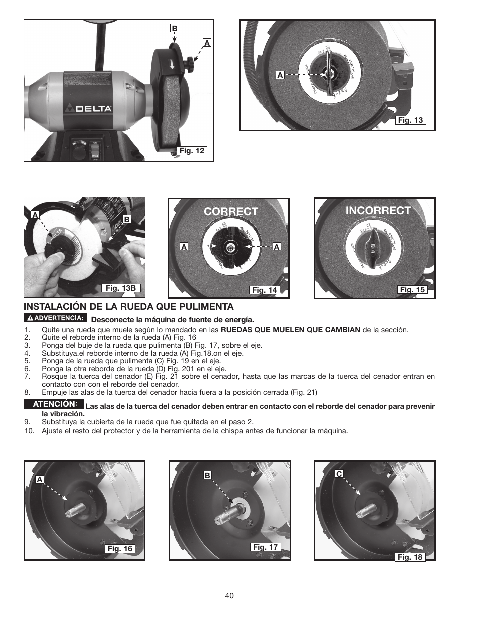 Correct incorrect | Delta 8" VARIABLE SPEED GRINDER GR450 User Manual | Page 40 / 44