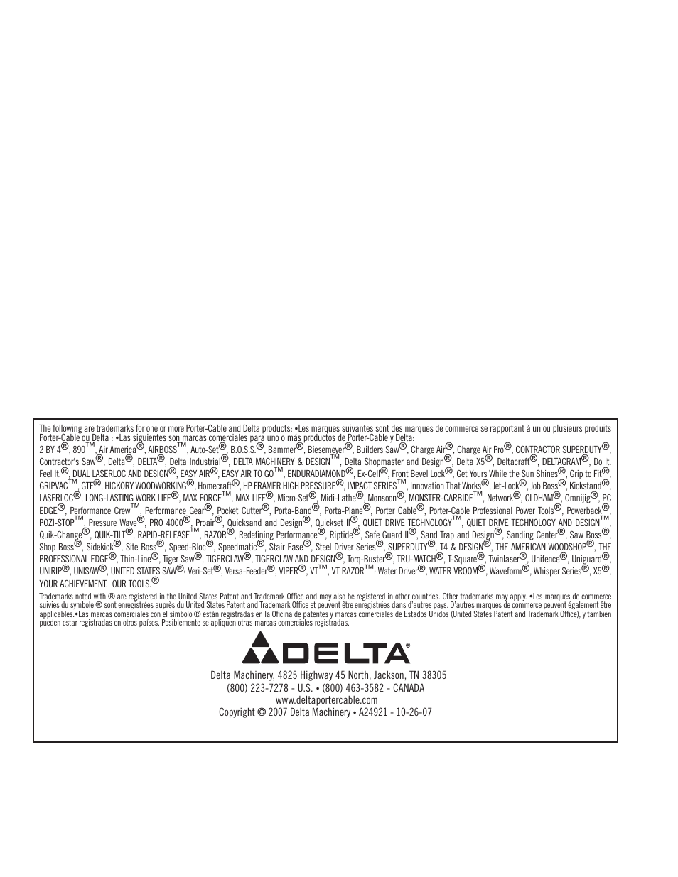 Delta 8" VARIABLE SPEED GRINDER GR450 User Manual | Page 44 / 44