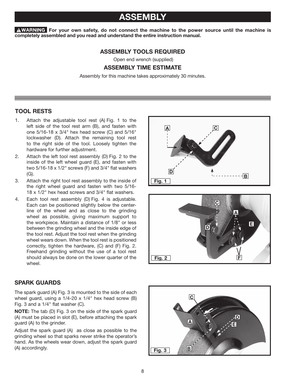 Assembly | Delta 8" VARIABLE SPEED GRINDER GR450 User Manual | Page 8 / 44