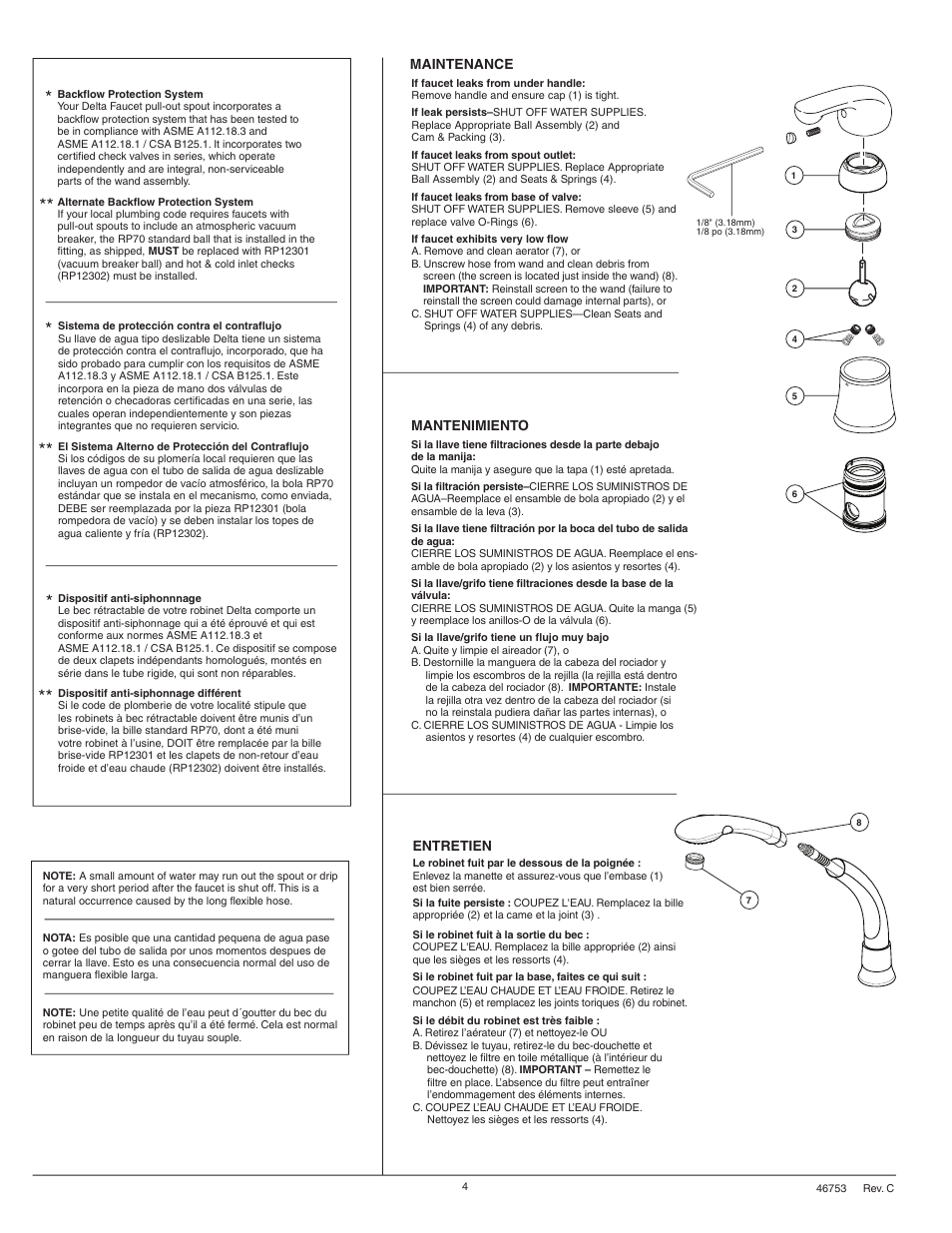 Maintenance mantenimiento entretien | Delta 476 Series User Manual | Page 4 / 8