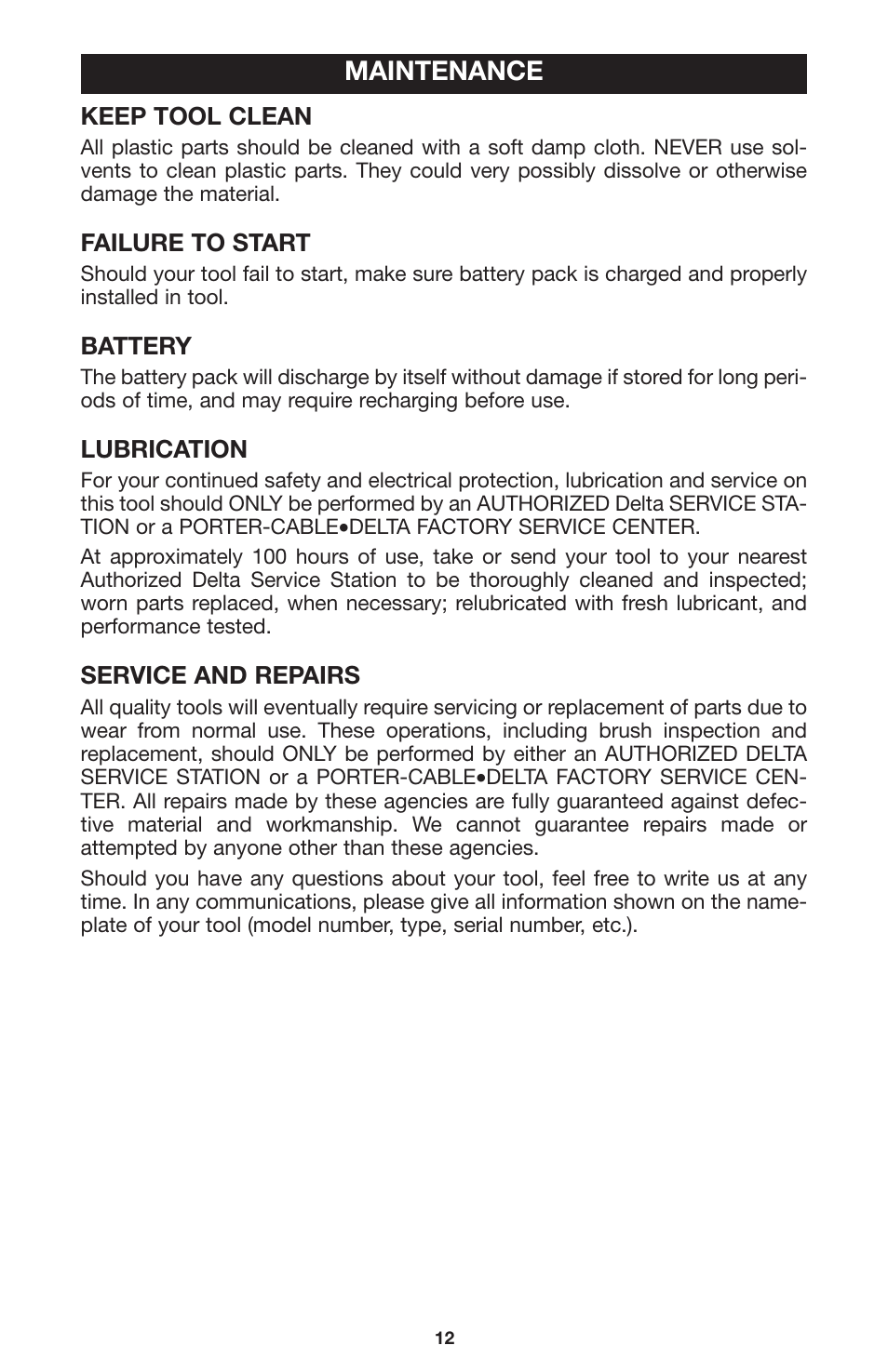 Maintenance | Delta CL180JS User Manual | Page 12 / 15