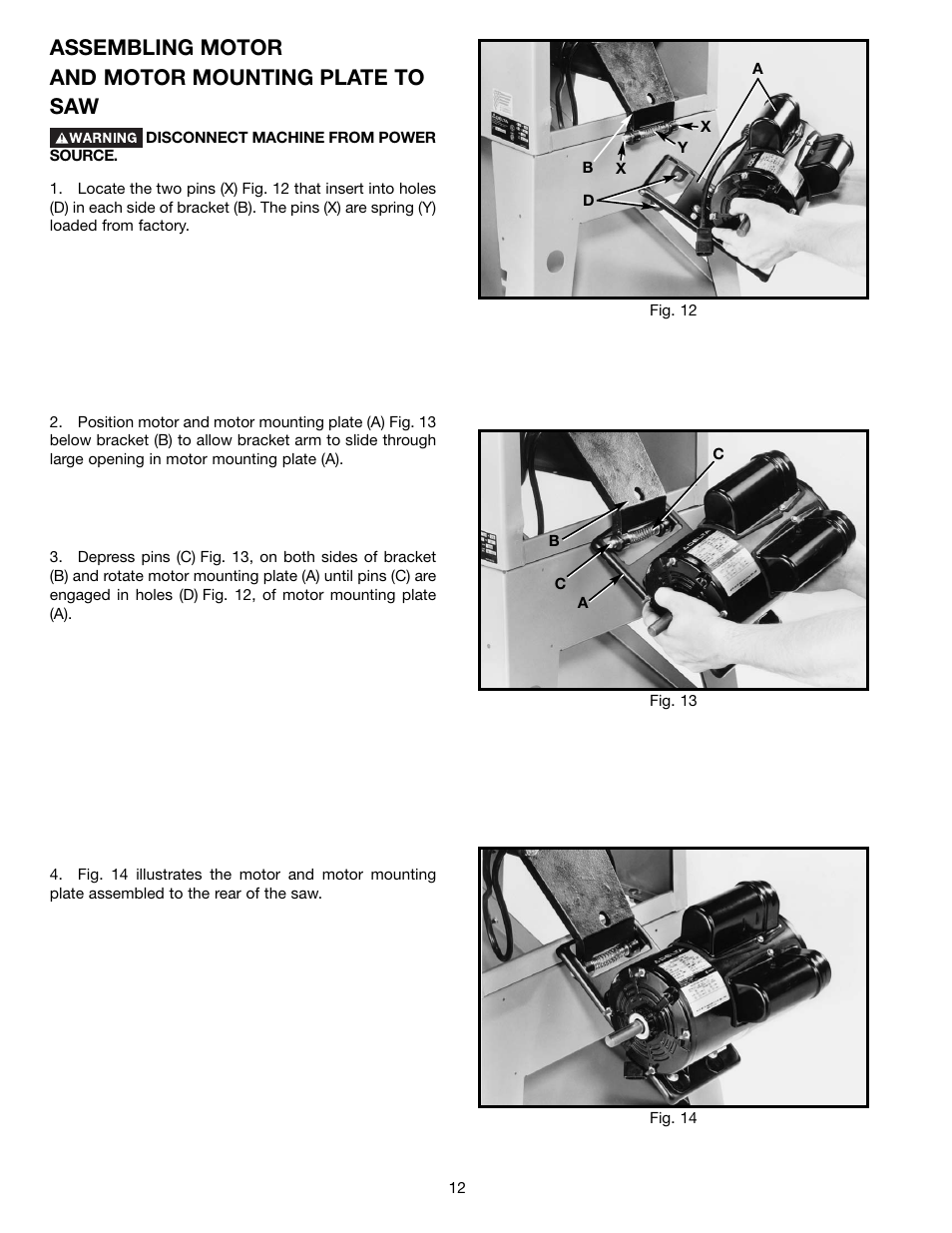 Assembling motor and motor mounting plate to saw | Delta 36-465 User Manual | Page 12 / 36