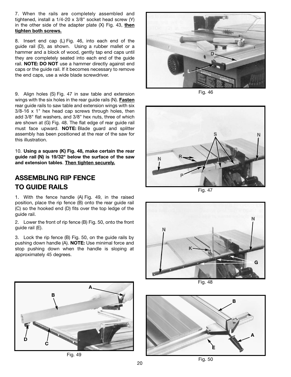 Assembling rip fence to guide rails | Delta 36-465 User Manual | Page 20 / 36