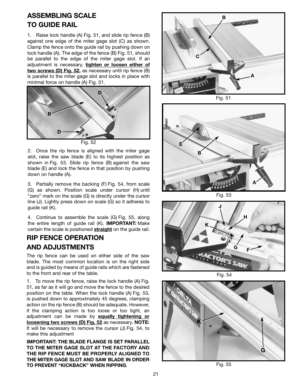 Rip fence operation and adjustments, Assembling scale to guide rail | Delta 36-465 User Manual | Page 21 / 36