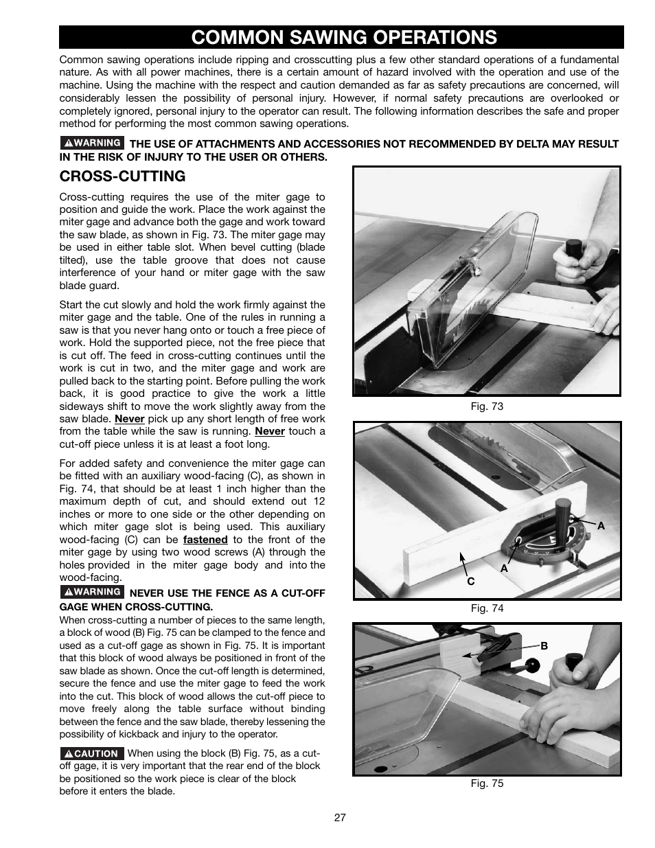 Common sawing operations, Cross-cutting | Delta 36-465 User Manual | Page 27 / 36