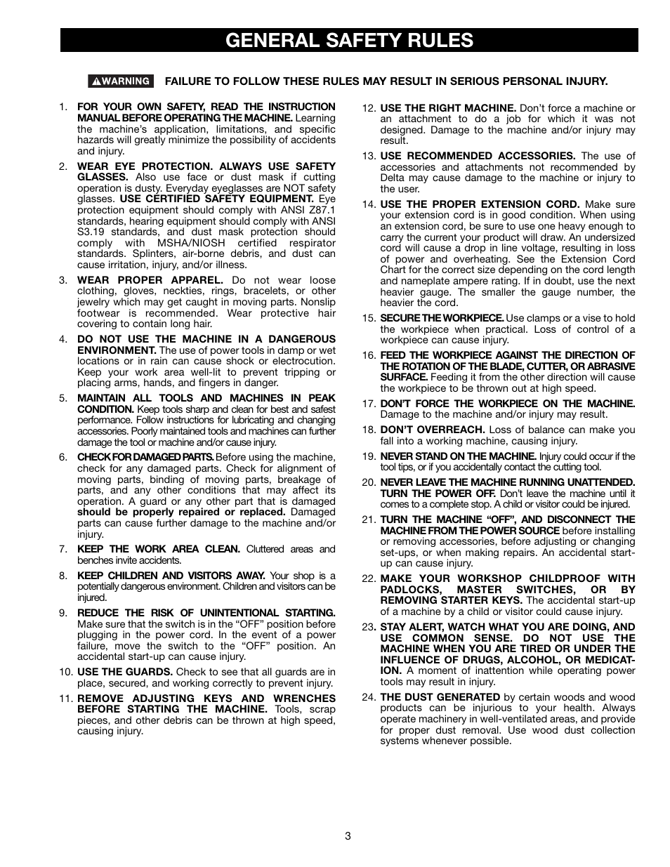 General safety rules | Delta 36-465 User Manual | Page 3 / 36