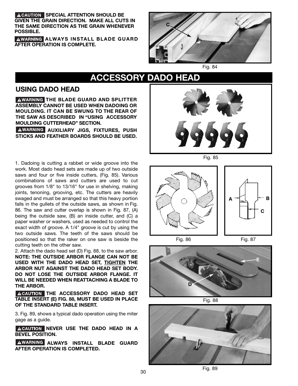 Accessory dado head, Using dado head | Delta 36-465 User Manual | Page 30 / 36