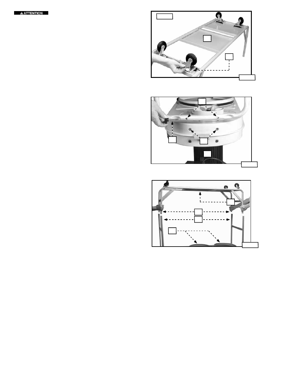 Fixation des roulettes, Assemblage des pattes au module moteur-souffleur | Delta 50-763 User Manual | Page 22 / 44