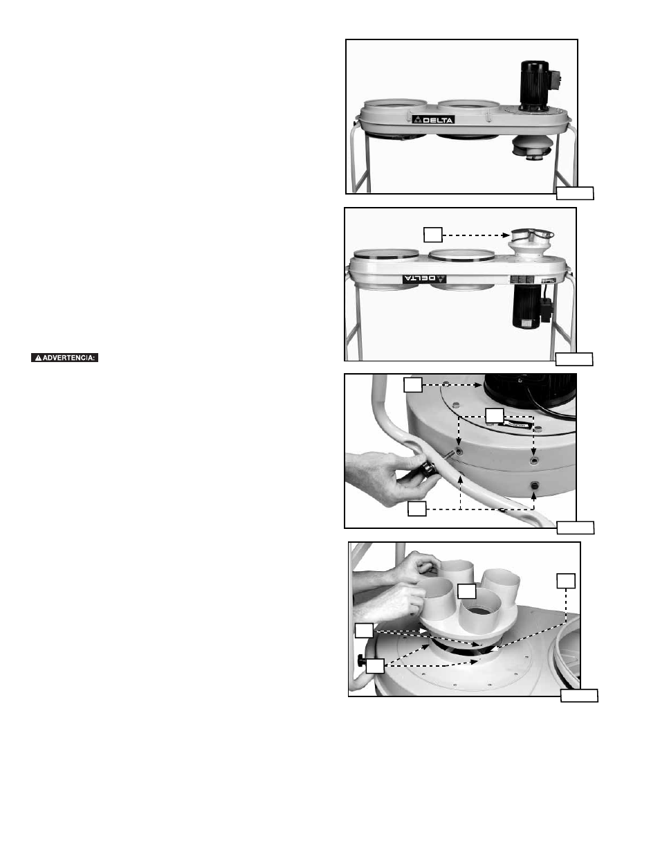 Instalación alternativa, Cómo conectar los orificios de admisión de polvo | Delta 50-763 User Manual | Page 36 / 44