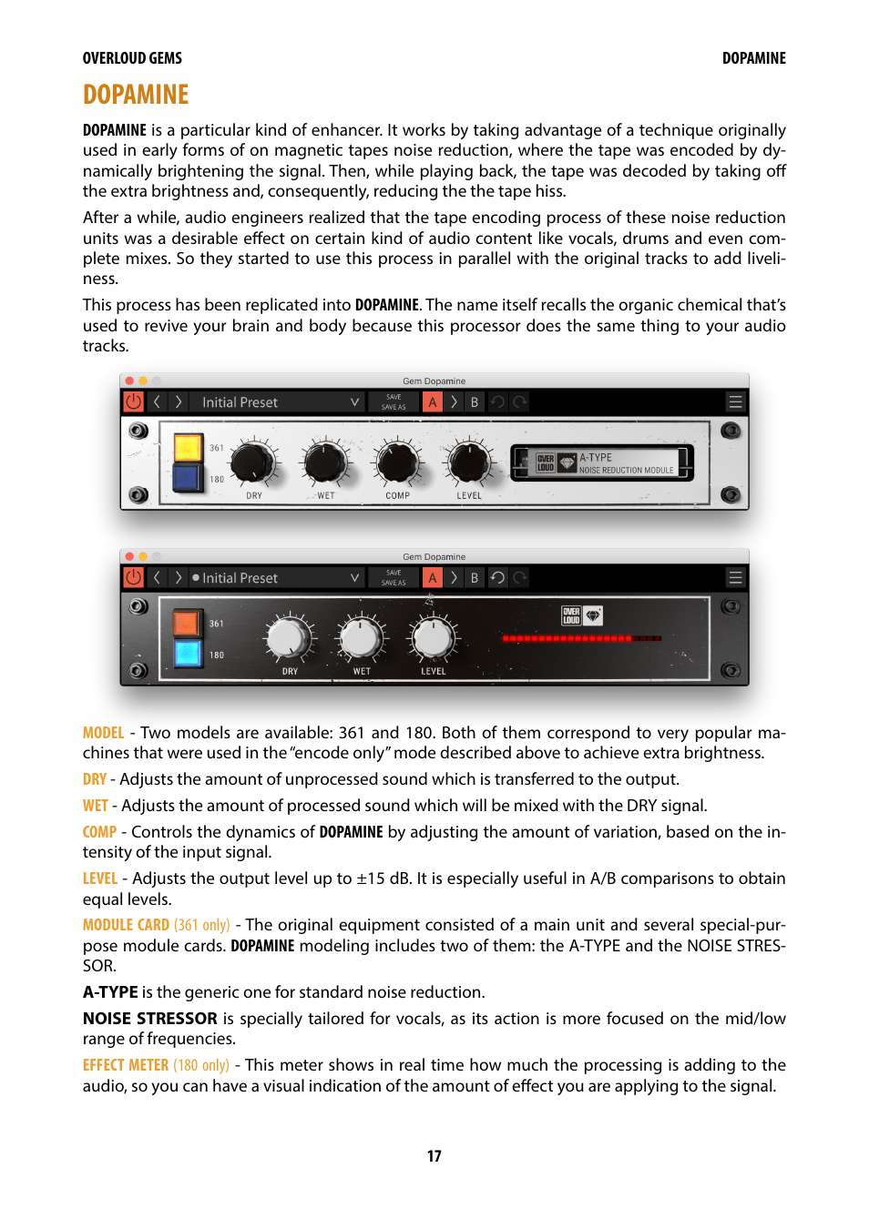 Dopamine | Overloud Gem Comp76 FET Compressor and Limiter Plug-In User Manual | Page 19 / 55