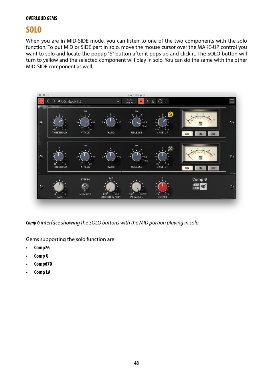 Solo | Overloud Gem Comp76 FET Compressor and Limiter Plug-In User Manual | Page 50 / 55