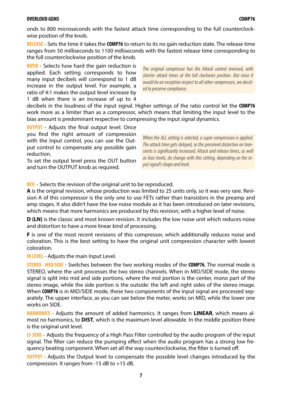 Overloud Gem Comp76 FET Compressor and Limiter Plug-In User Manual | Page 9 / 55