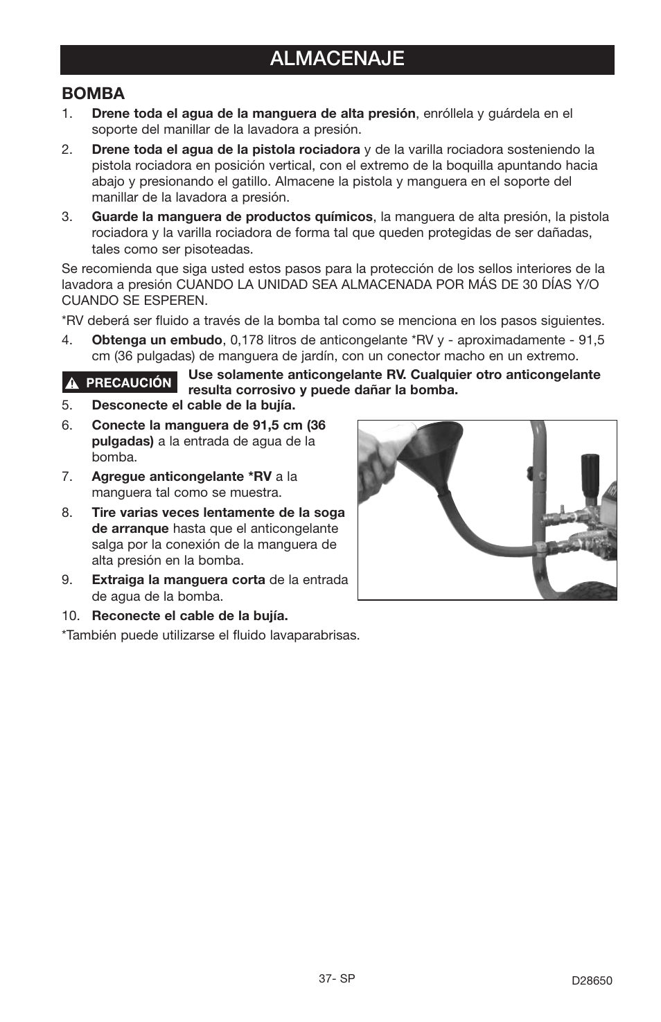 Almacenaje, Bomba | Delta D28650 User Manual | Page 37 / 64