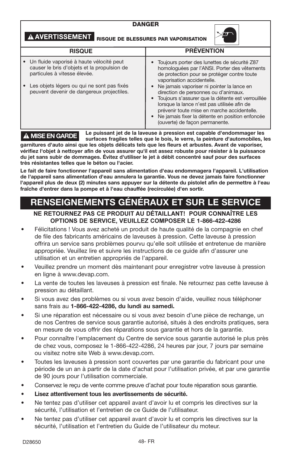 Renseignements généraux et sur le service | Delta D28650 User Manual | Page 48 / 64