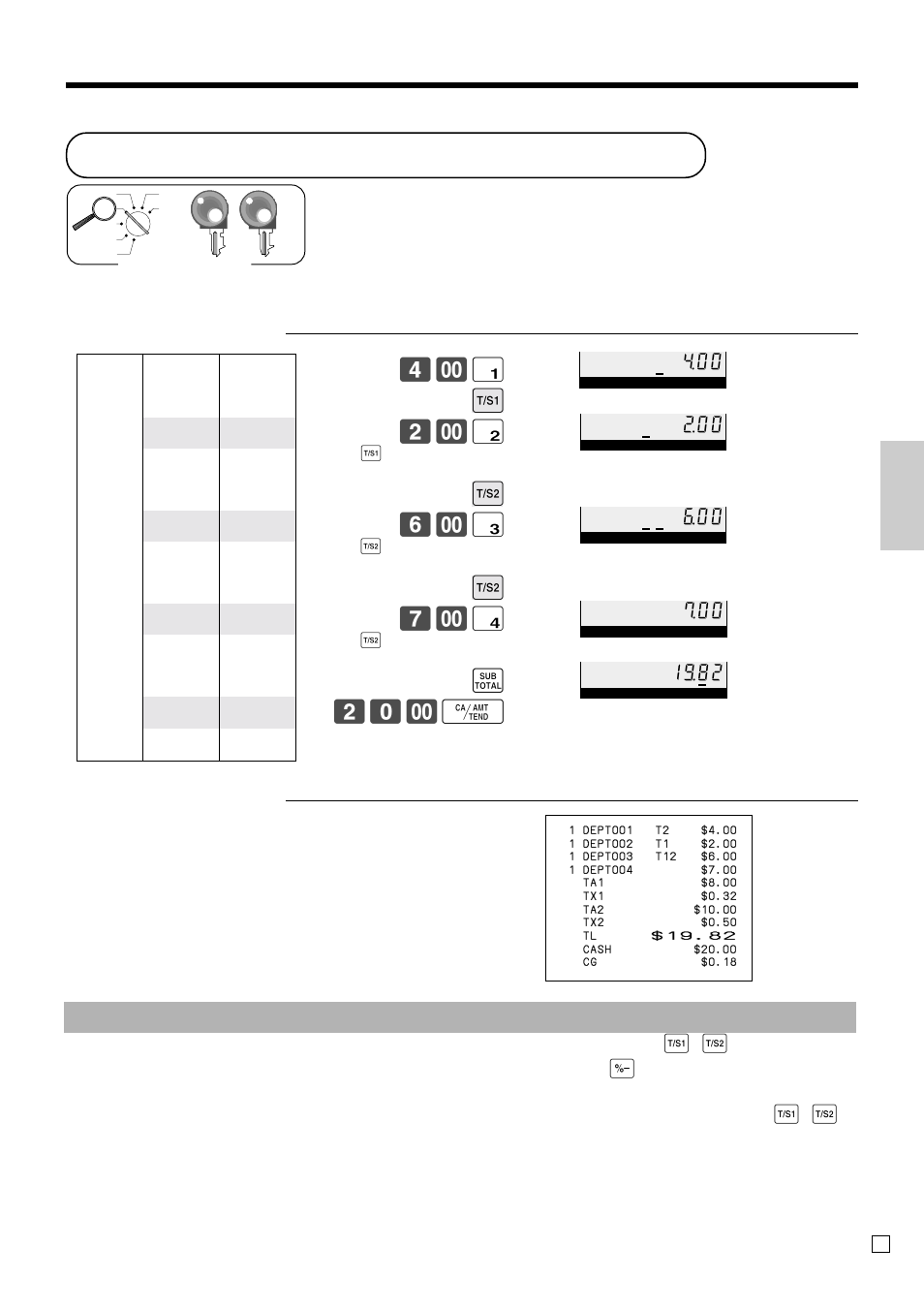 Shifting the taxable status of an item, Basic operations and setups, Calculation merchandise subtotal | Important | Casio PCR-T470 User Manual | Page 39 / 96