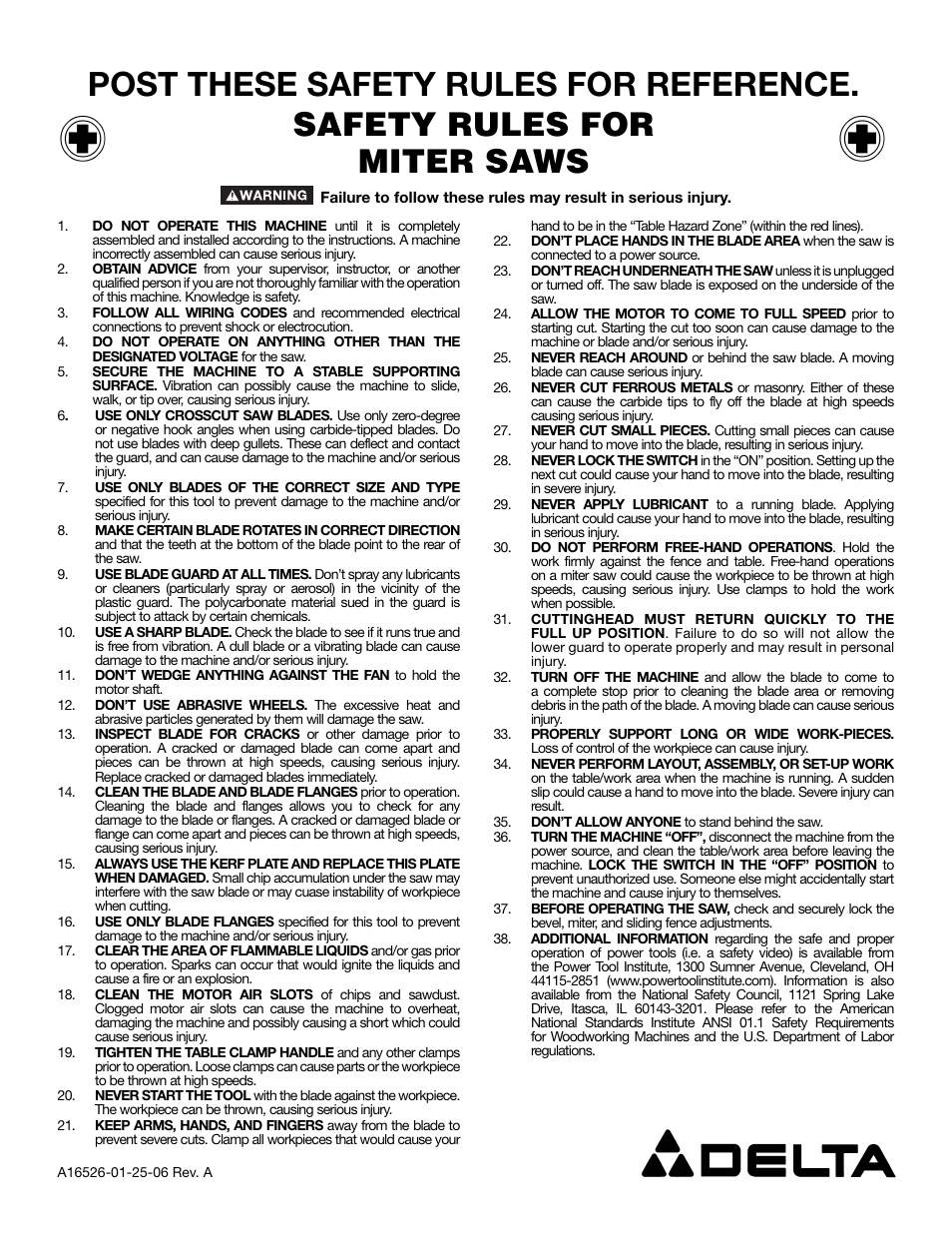 Delta A16526 User Manual | 1 page