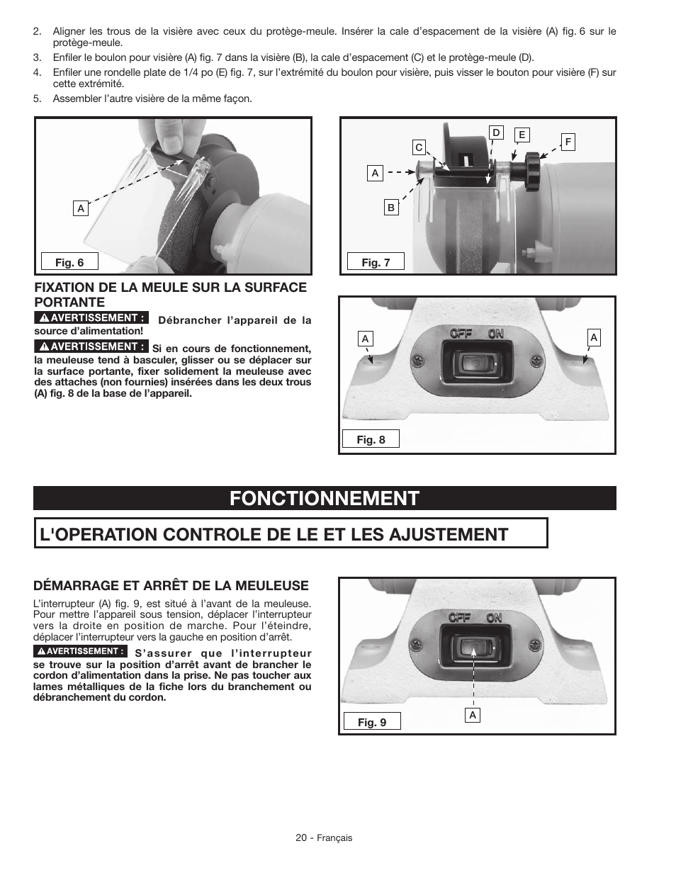 Fonctionnement, L'operation controle de le et les ajustement s | Delta GR150 User Manual | Page 20 / 36