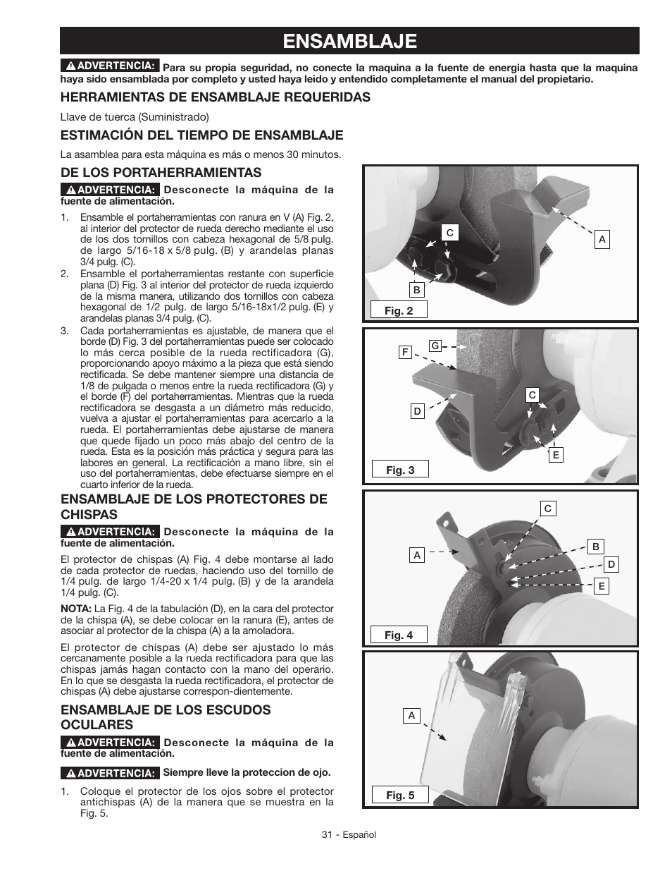 Ensamblaje | Delta GR150 User Manual | Page 31 / 36