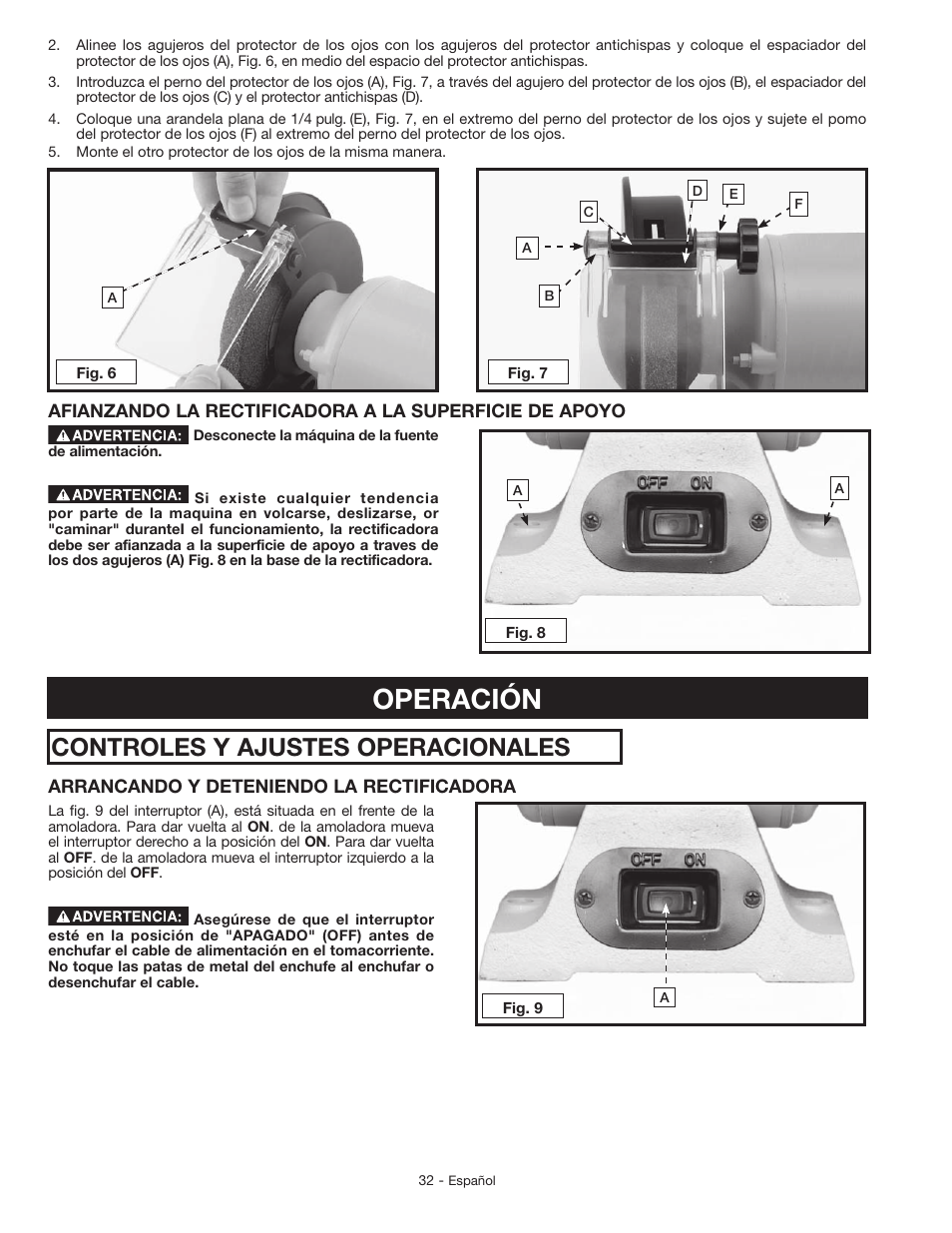 Operación, Controles y ajustes operacionales | Delta GR150 User Manual | Page 32 / 36