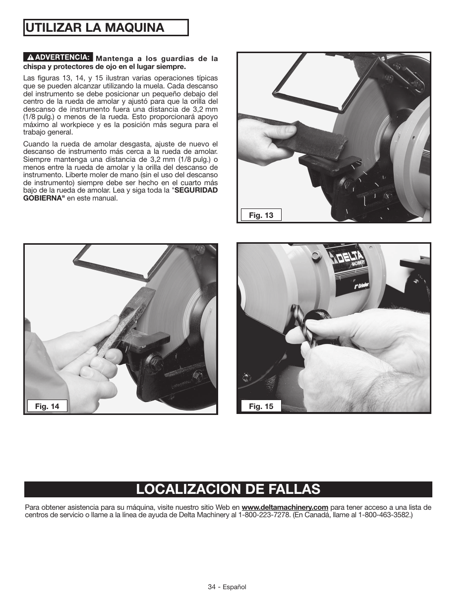 Localizacion de fallas, Utilizar la maquina | Delta GR150 User Manual | Page 34 / 36