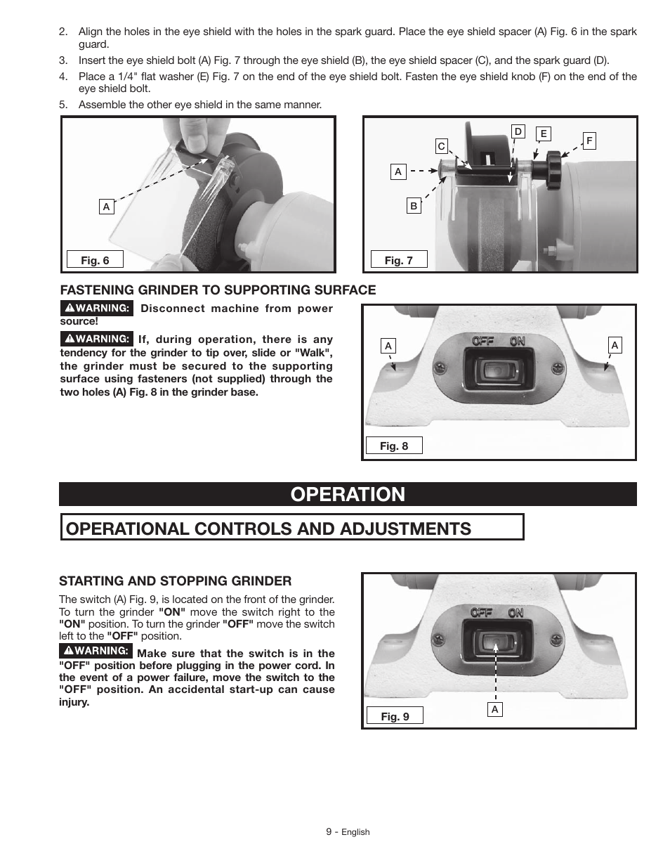 Operation, Operational controls and adjustments | Delta GR150 User Manual | Page 9 / 36