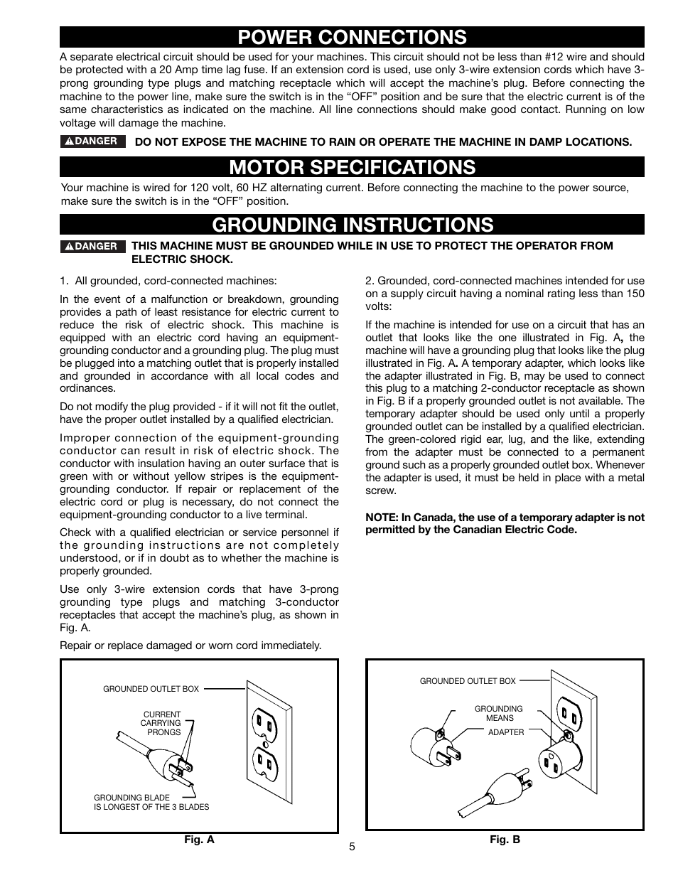 Power connections motor specifications, Grounding instructions | Delta DP400 User Manual | Page 5 / 21