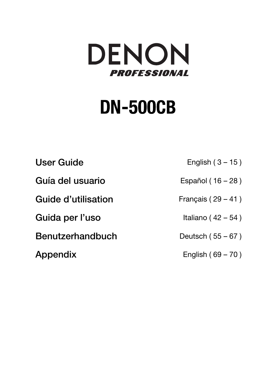 Denon DN-500CB CD/USB/Bluetooth Player with Remote User Manual | 72 pages