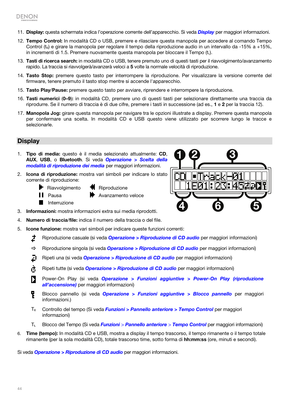 Display | Denon DN-500CB CD/USB/Bluetooth Player with Remote User Manual | Page 44 / 72