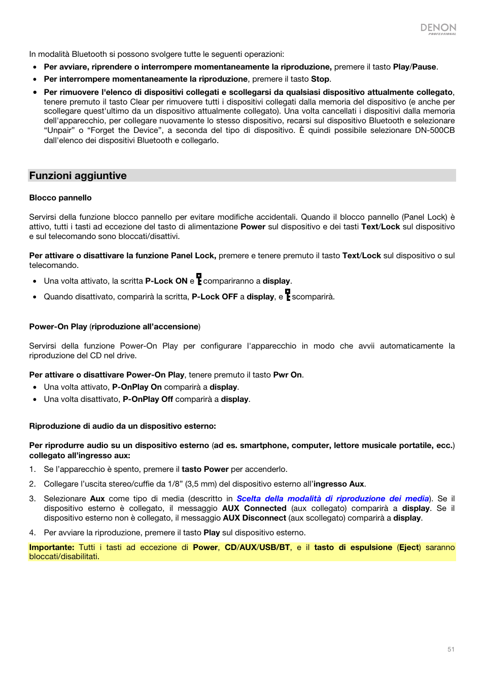 Funzioni aggiuntive | Denon DN-500CB CD/USB/Bluetooth Player with Remote User Manual | Page 51 / 72