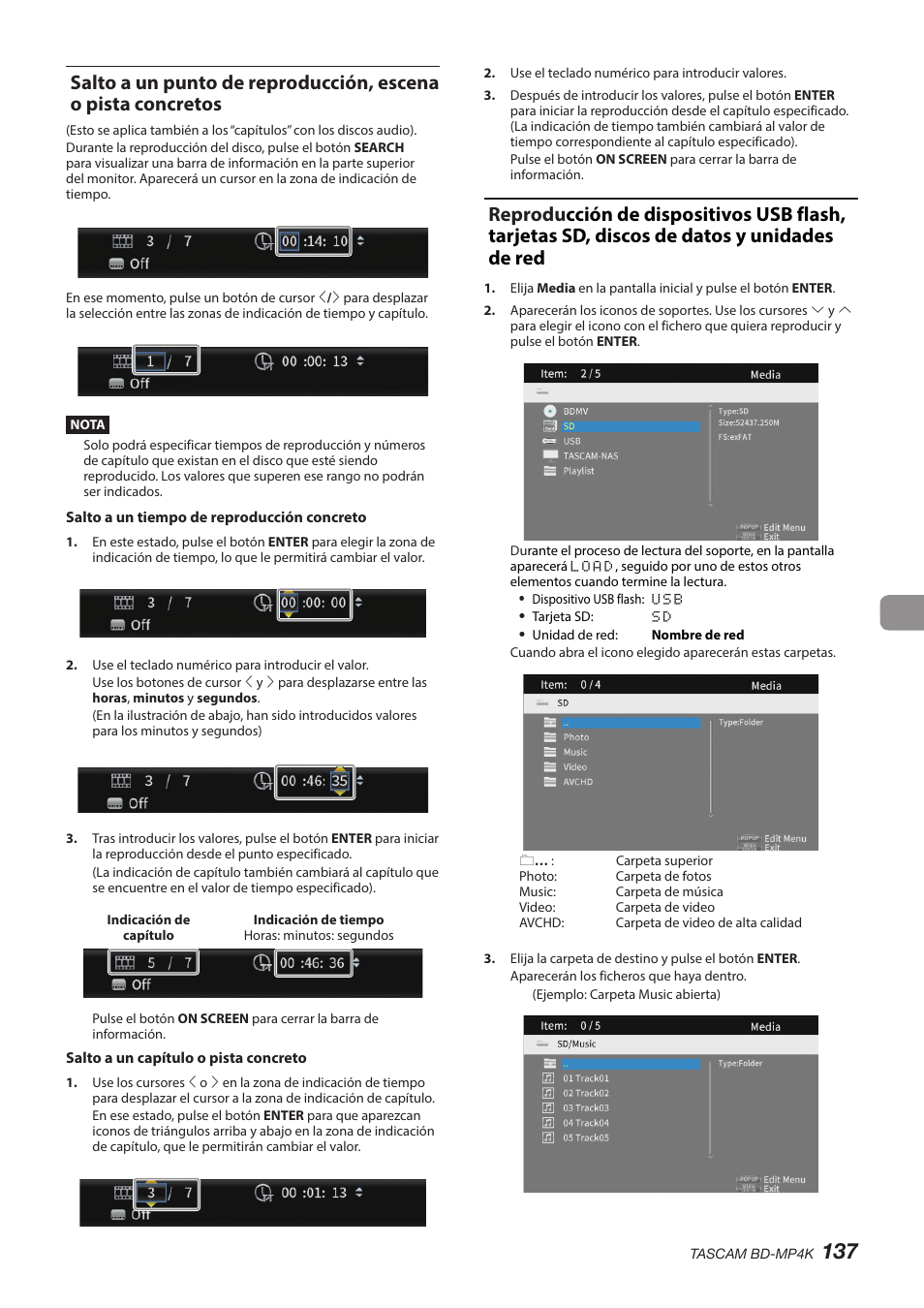 Datos y unidades de red, Pista concretos" en pág. 137) | Tascam BD-MP4K Professional-Grade 4K UHD Blu-ray Player User Manual | Page 137 / 260