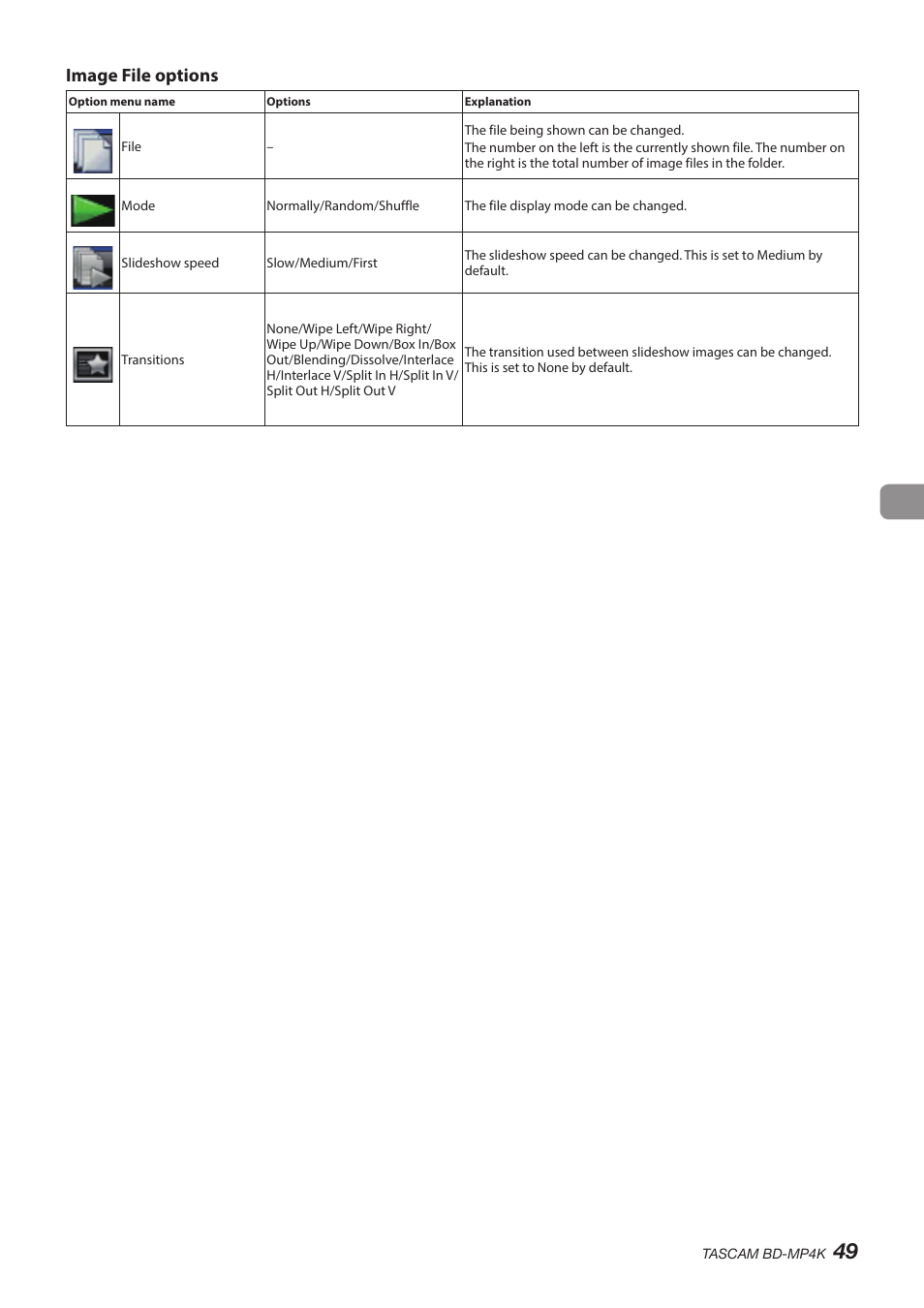 Image file options | Tascam BD-MP4K Professional-Grade 4K UHD Blu-ray Player User Manual | Page 49 / 260